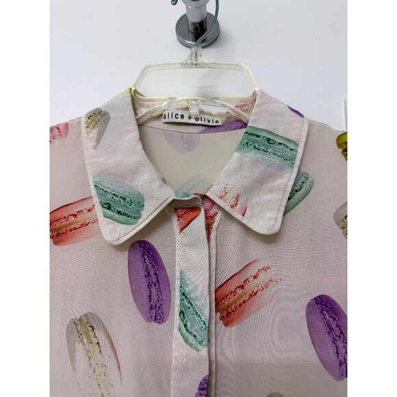 Alice + Olivia Eli Flutter Sleeve Shirt Blouse Silk Sunday Macaroons Macaron M - Picture 4 of 15